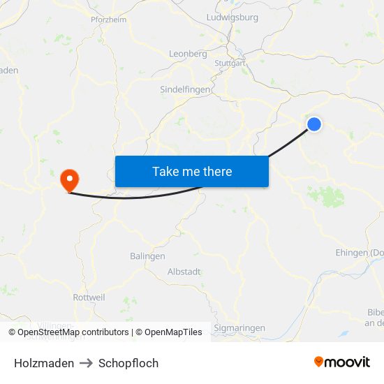 Holzmaden to Schopfloch map