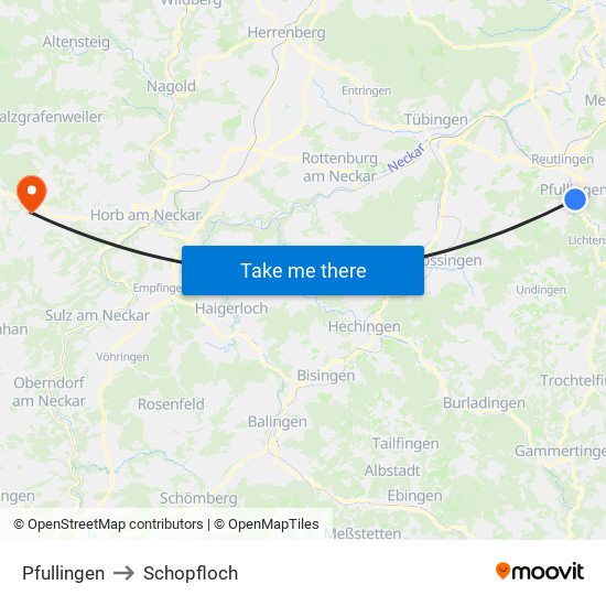 Pfullingen to Schopfloch map