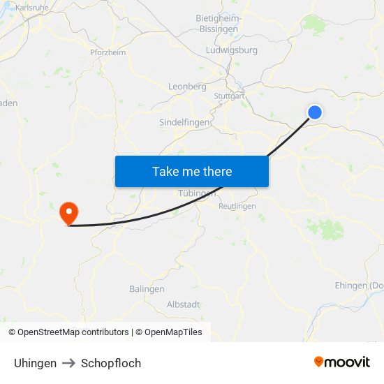 Uhingen to Schopfloch map