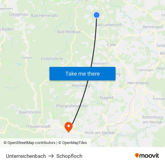 Unterreichenbach to Schopfloch map