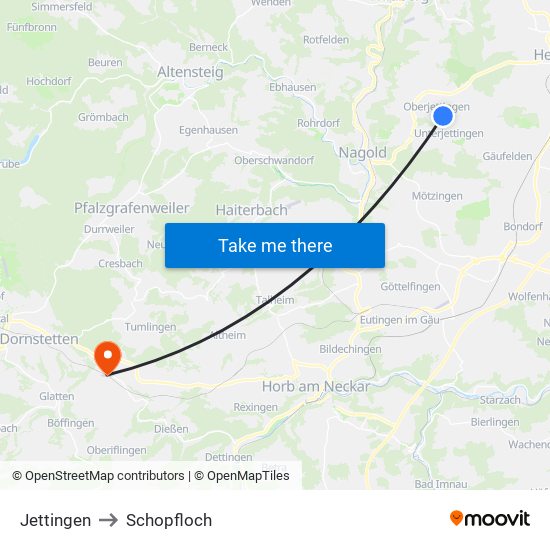 Jettingen to Schopfloch map