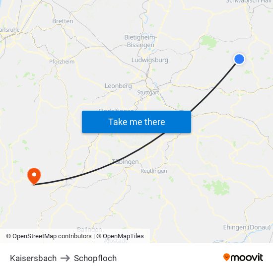 Kaisersbach to Schopfloch map