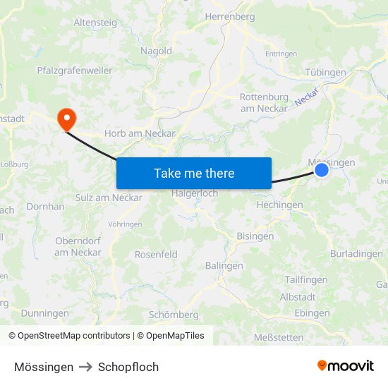 Mössingen to Schopfloch map