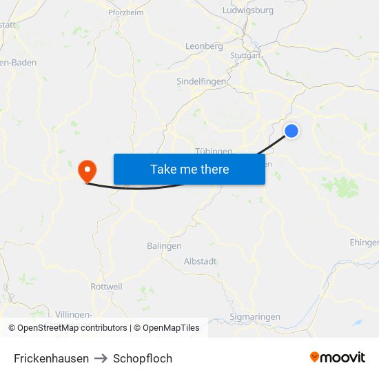 Frickenhausen to Schopfloch map