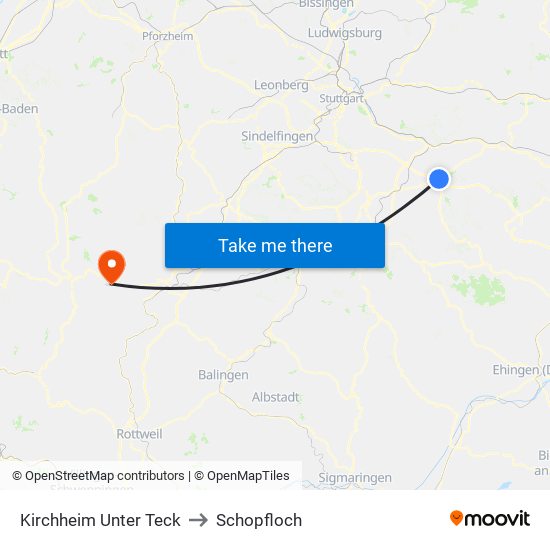 Kirchheim Unter Teck to Schopfloch map