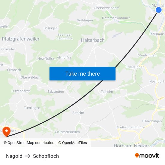 Nagold to Schopfloch map