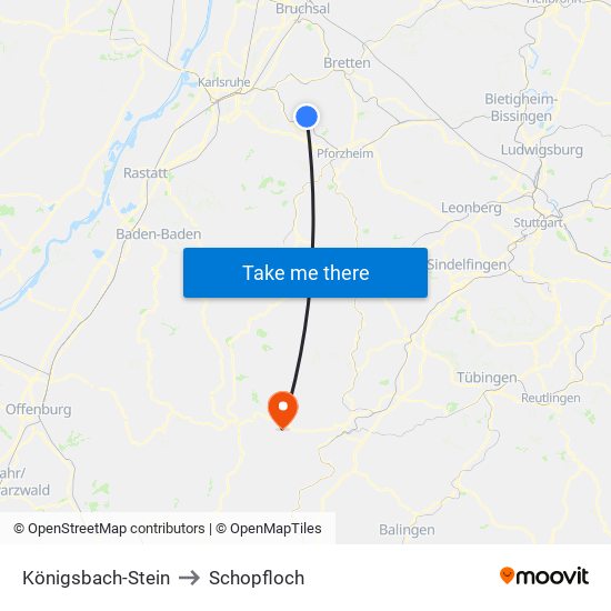 Königsbach-Stein to Schopfloch map