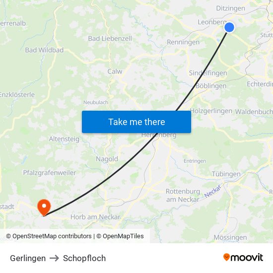 Gerlingen to Schopfloch map