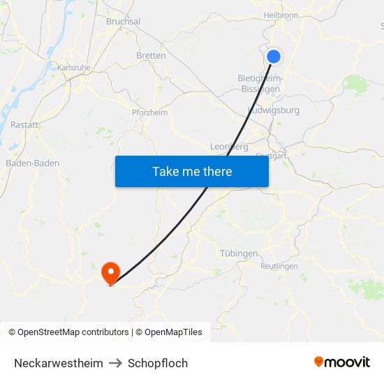 Neckarwestheim to Schopfloch map