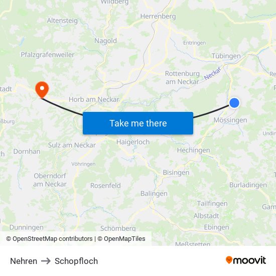 Nehren to Schopfloch map