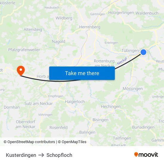 Kusterdingen to Schopfloch map