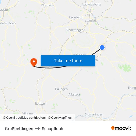 Großbettlingen to Schopfloch map
