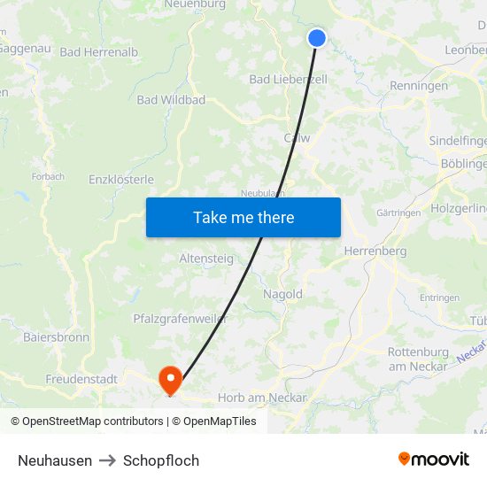 Neuhausen to Schopfloch map
