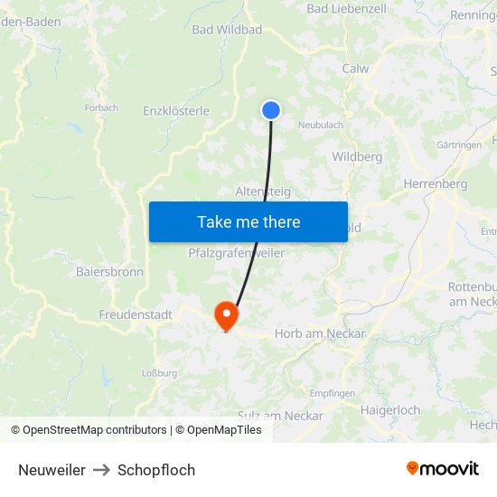 Neuweiler to Schopfloch map