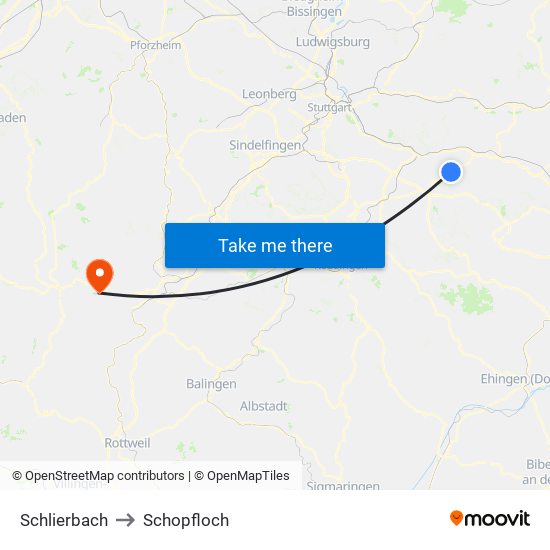 Schlierbach to Schopfloch map