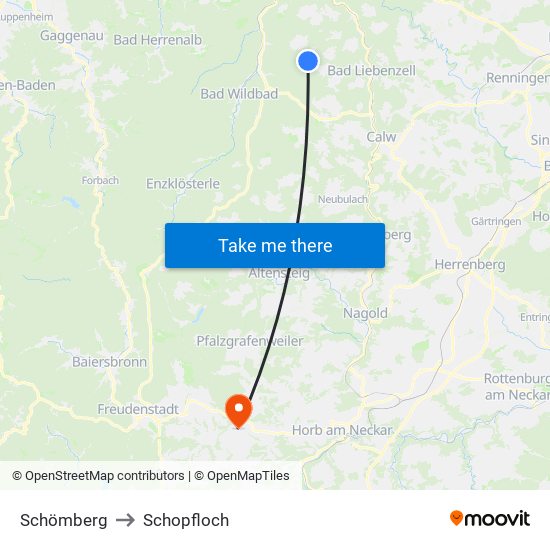 Schömberg to Schopfloch map