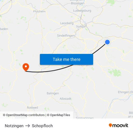 Notzingen to Schopfloch map