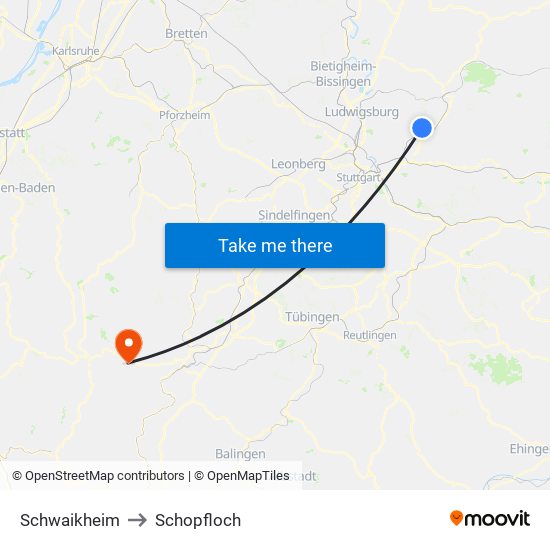 Schwaikheim to Schopfloch map