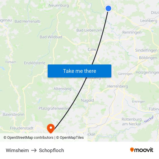 Wimsheim to Schopfloch map