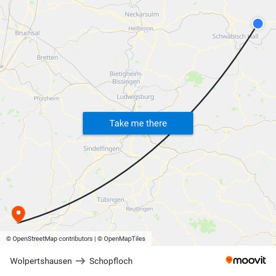 Wolpertshausen to Schopfloch map