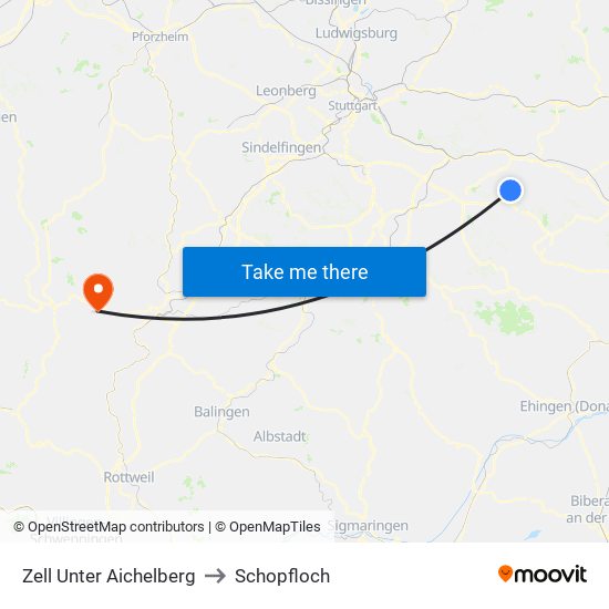 Zell Unter Aichelberg to Schopfloch map