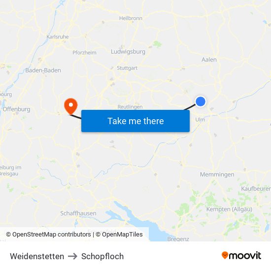Weidenstetten to Schopfloch map