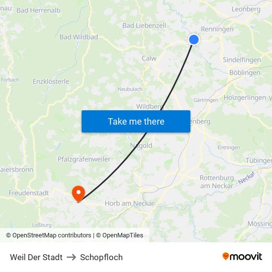 Weil Der Stadt to Schopfloch map