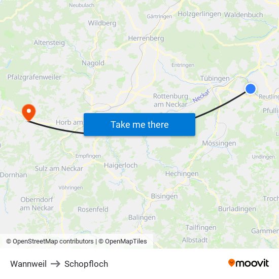 Wannweil to Schopfloch map