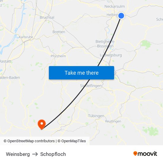 Weinsberg to Schopfloch map