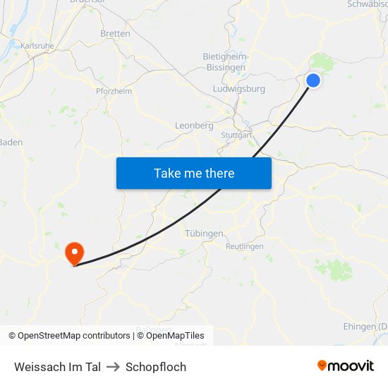 Weissach Im Tal to Schopfloch map