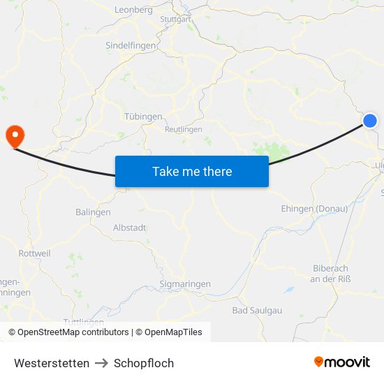 Westerstetten to Schopfloch map