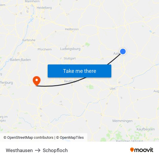 Westhausen to Schopfloch map