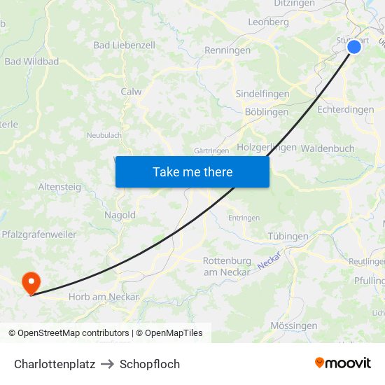 Charlottenplatz to Schopfloch map