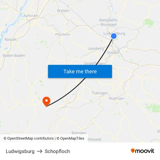 Ludwigsburg to Schopfloch map