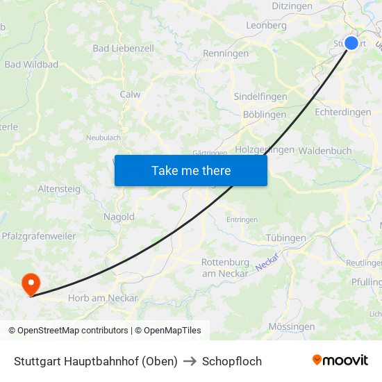 Stuttgart Hauptbahnhof (Oben) to Schopfloch map