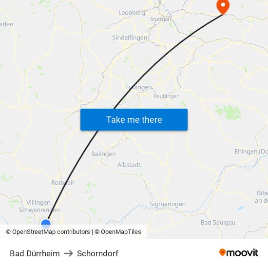 Bad Dürrheim to Schorndorf map