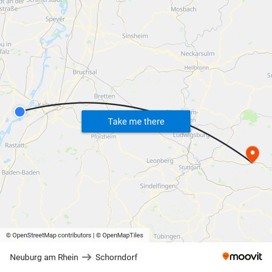 Neuburg am Rhein to Schorndorf map