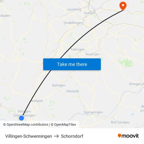 Villingen-Schwenningen to Schorndorf map