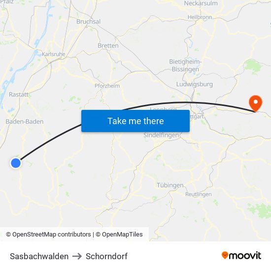 Sasbachwalden to Schorndorf map