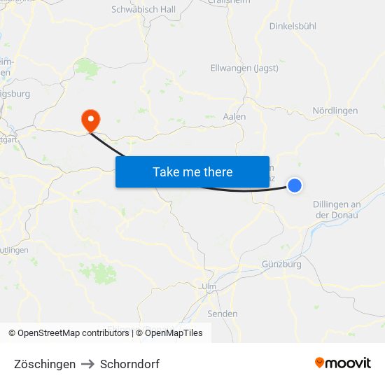 Zöschingen to Schorndorf map