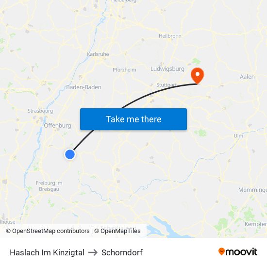 Haslach Im Kinzigtal to Schorndorf map