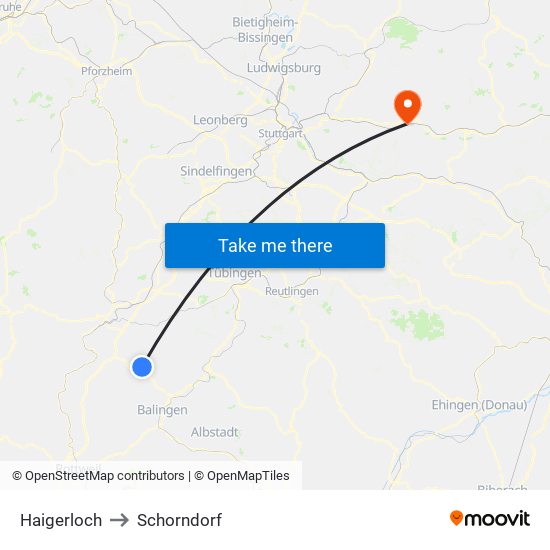 Haigerloch to Schorndorf map