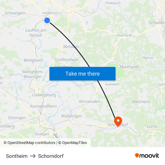 Sontheim to Schorndorf map