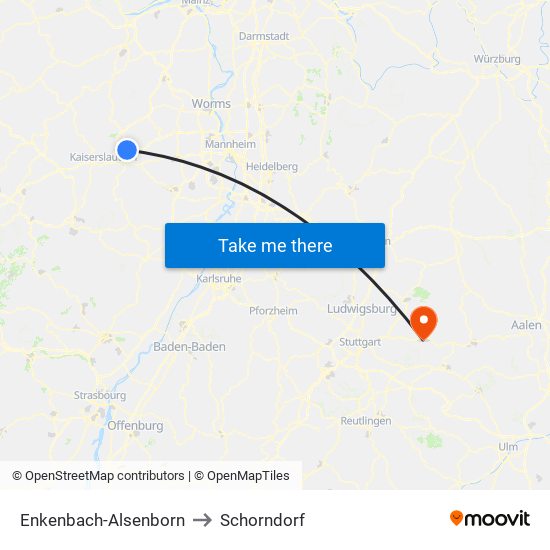 Enkenbach-Alsenborn to Schorndorf map