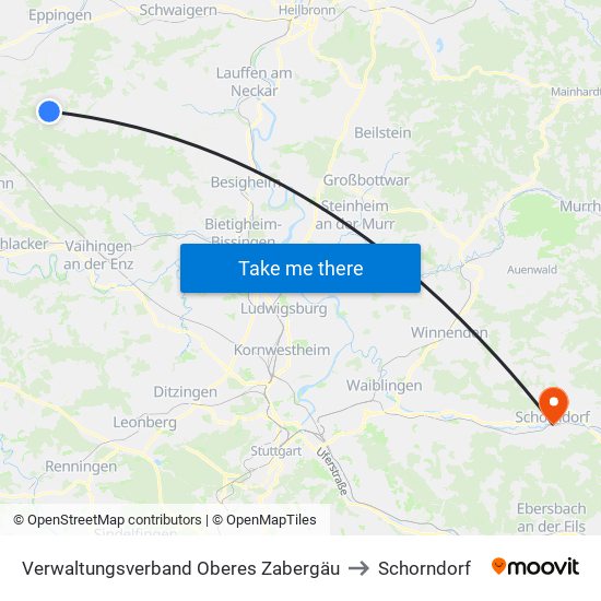 Verwaltungsverband Oberes Zabergäu to Schorndorf map
