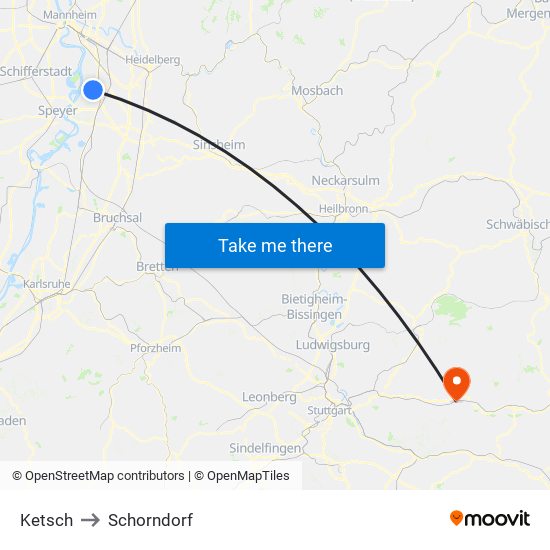 Ketsch to Schorndorf map