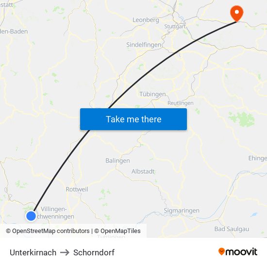 Unterkirnach to Schorndorf map