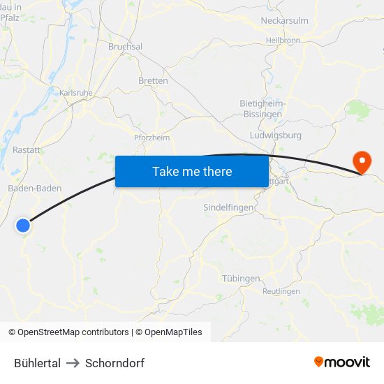 Bühlertal to Schorndorf map