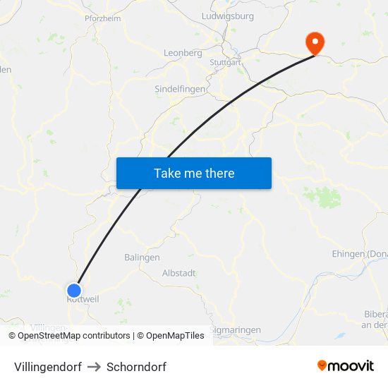 Villingendorf to Schorndorf map