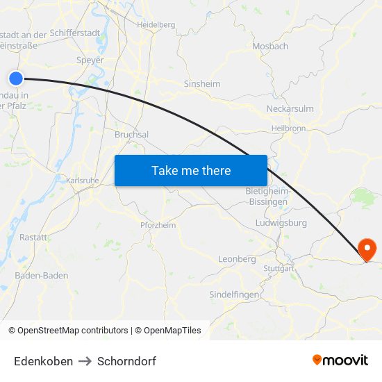 Edenkoben to Schorndorf map